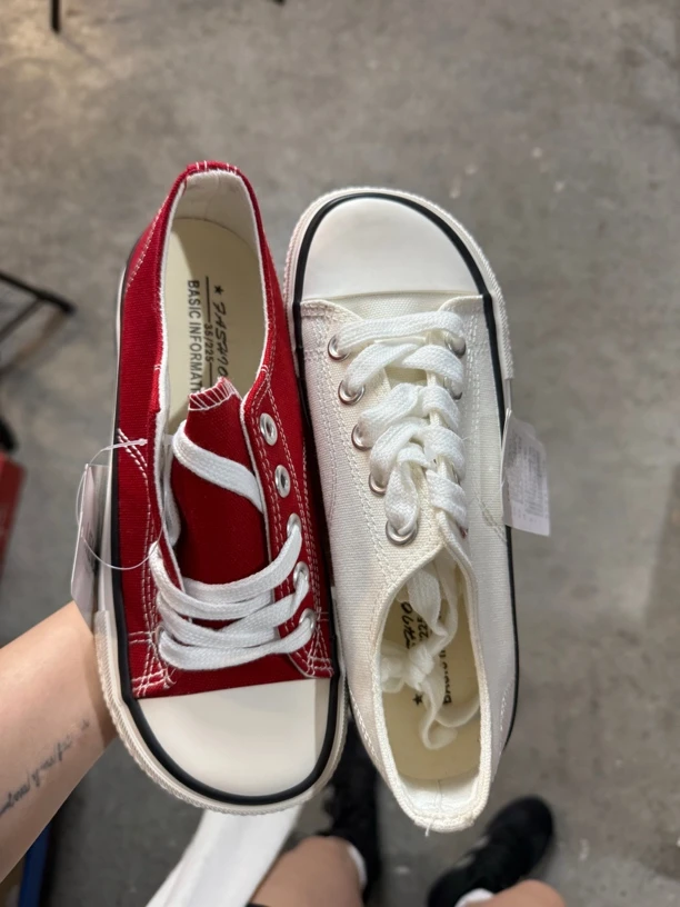 百搭板鞋系带夏季小白鞋纯色拼色时尚平底帆布鞋F988