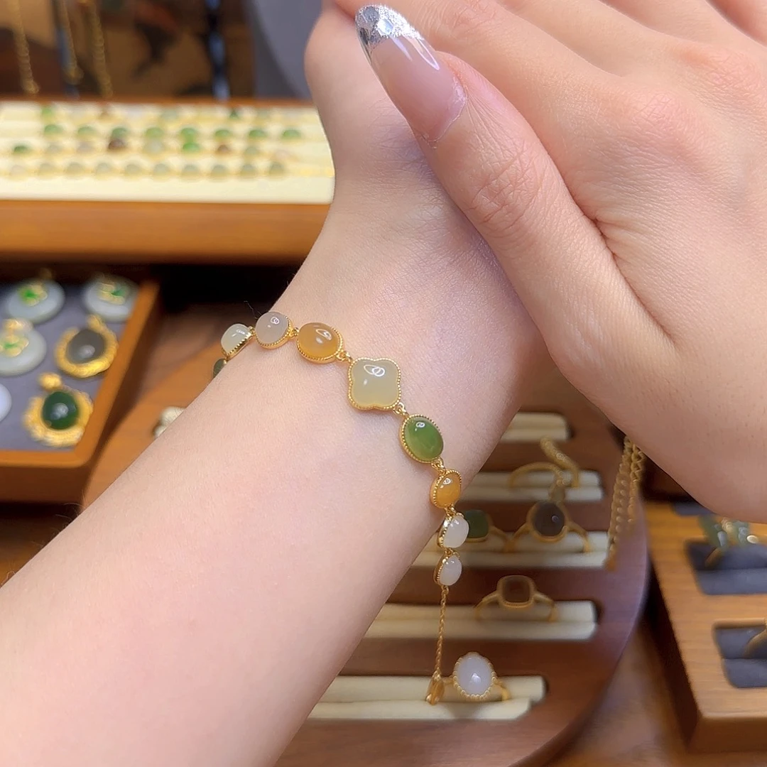 和田玉手链银S925镀金镶嵌多样性发货