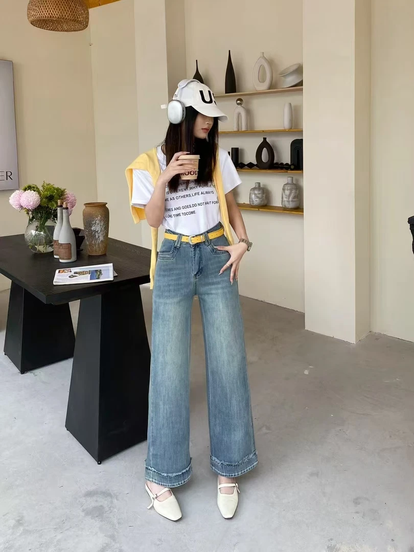 <XYG>高腰直筒阔腿牛仔裤