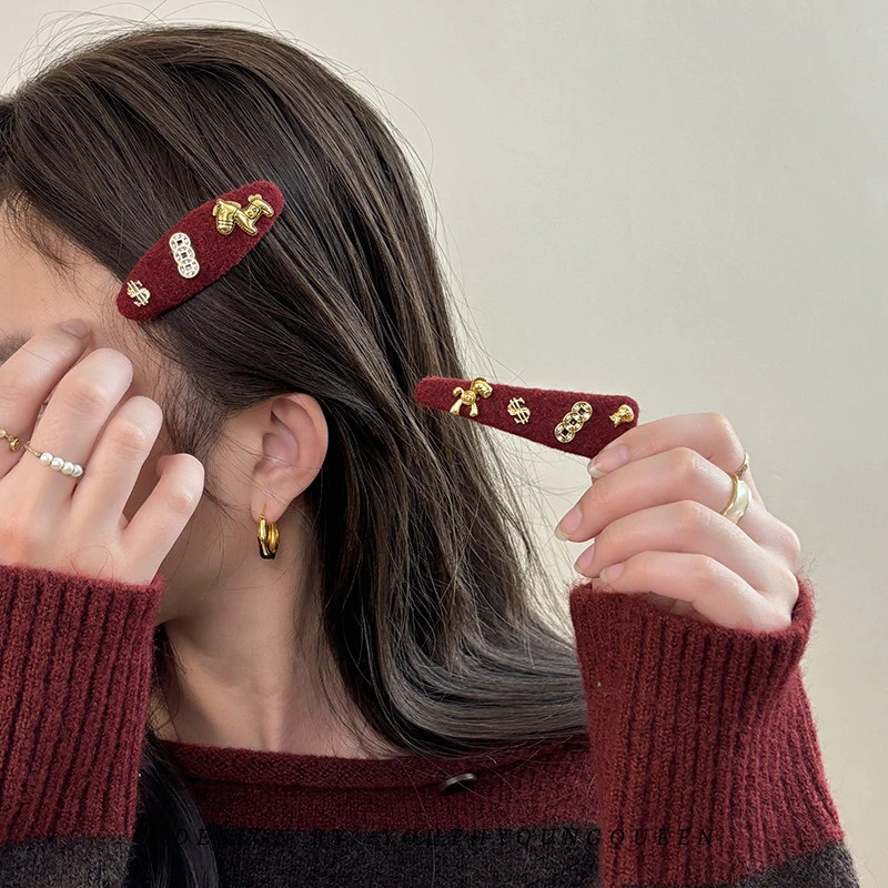 2026马年本命年红色马上有钱发夹前额刘海侧边碎发BB发卡头饰新款