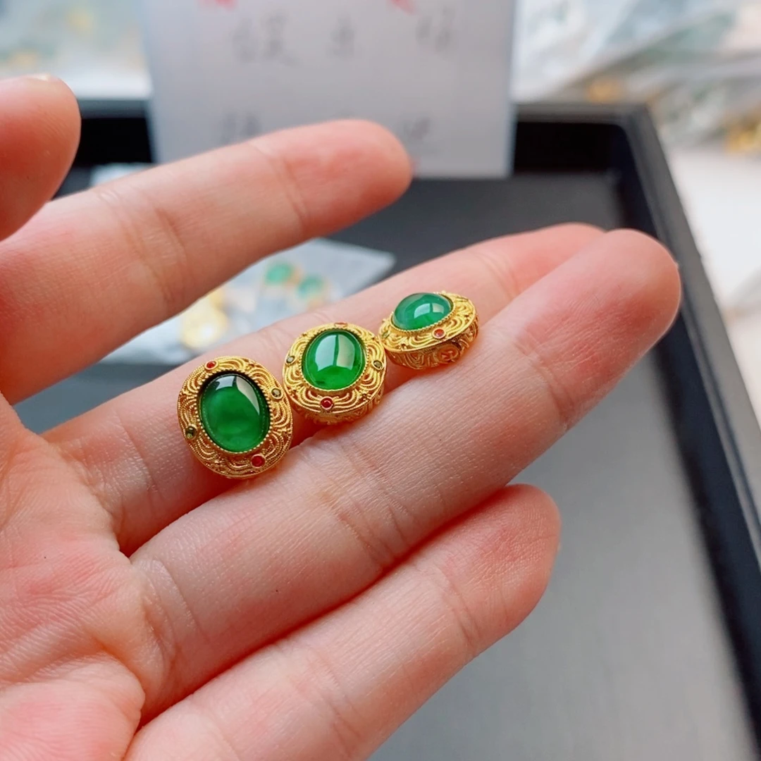 银S925镀金镶嵌手链翡翠配饰