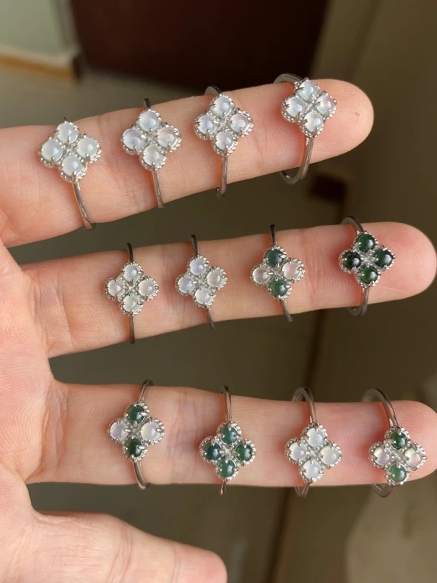 缅甸天然翡翠戒指s925银镶嵌随机发一个