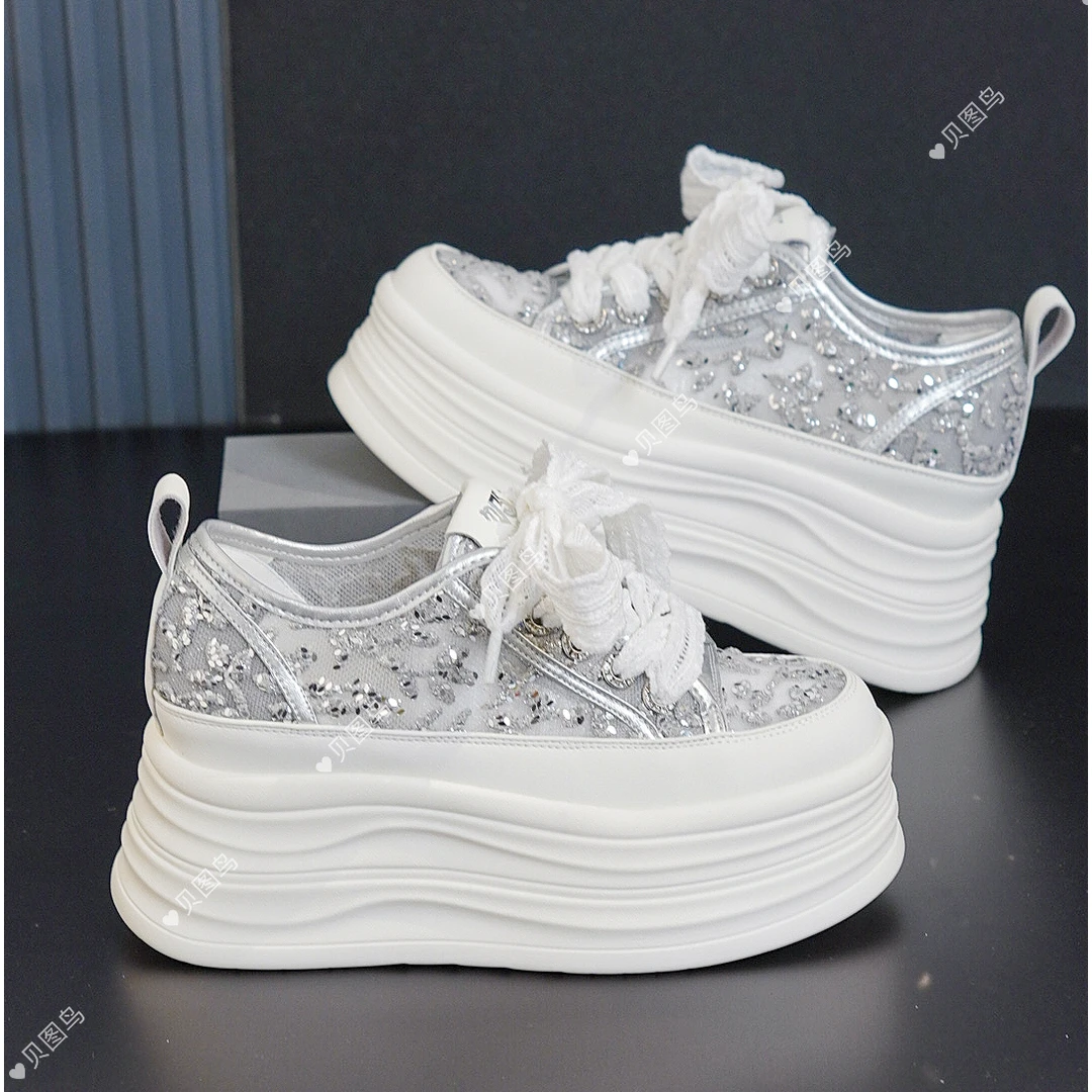 网面透气小白鞋女2025夏季新款板鞋厚底小个子韩版百搭休闲鞋