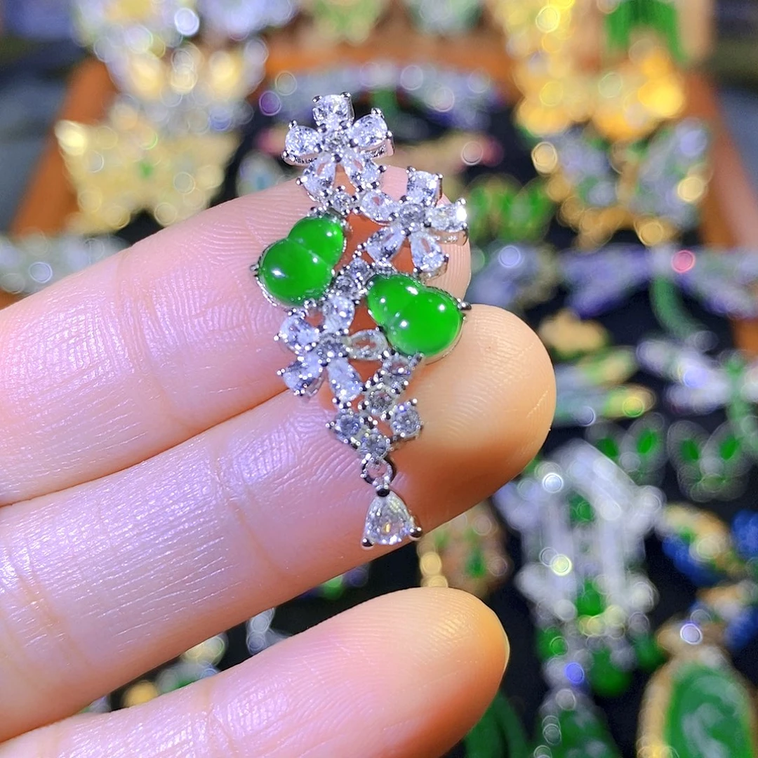 吊坠(不含链)银S925镶嵌翡翠