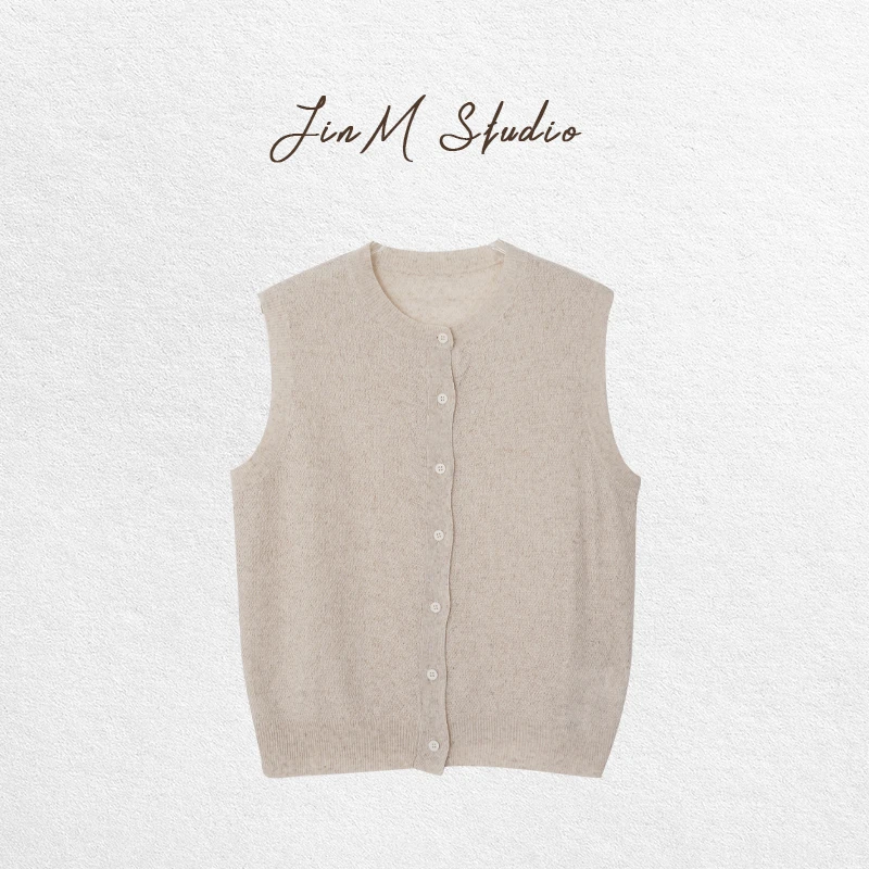 Jinmstudio丨【雨露背心】极简风圆领无袖针织开衫背心602501A2785