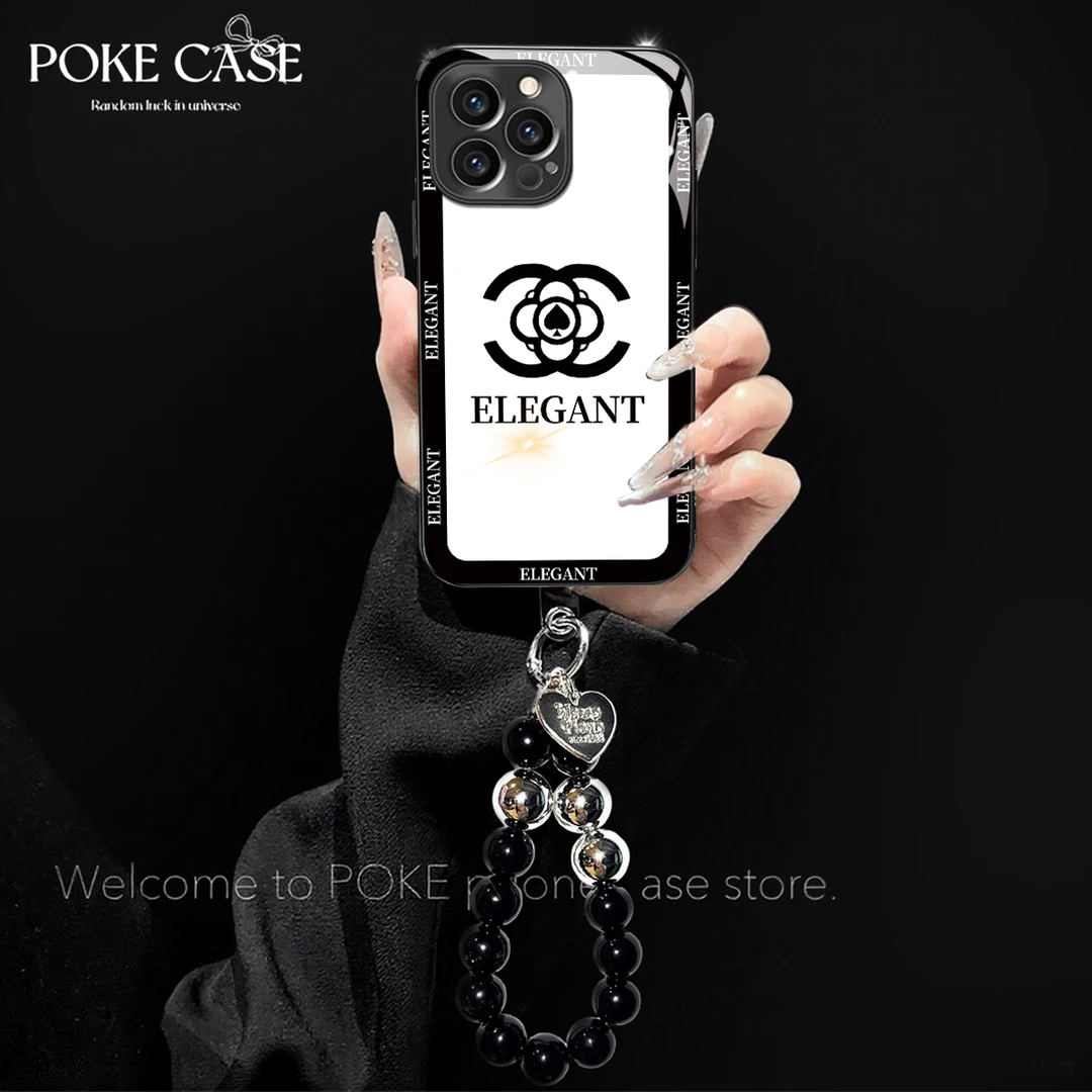 高级电镀玻璃英文双C适用苹果17PROoppo华为vivo小米手链手机壳