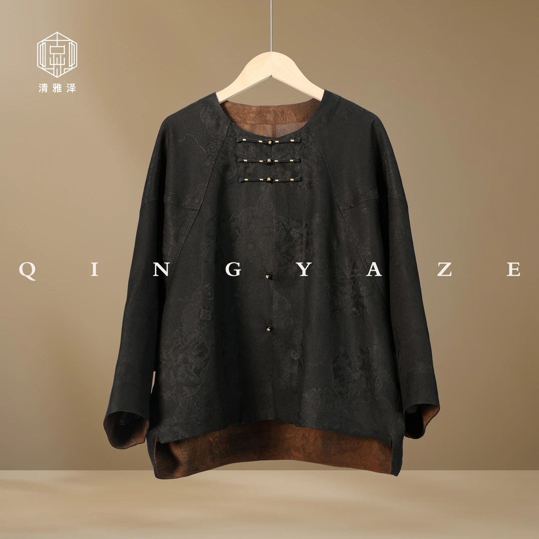 南浔！真丝提花透孔罗香云纱新中式上衣！GZ4511