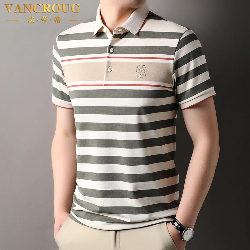 VANCROUG/法劳格短袖POLO衫男士夏季休闲宽松撞色翻领薄款透气T恤