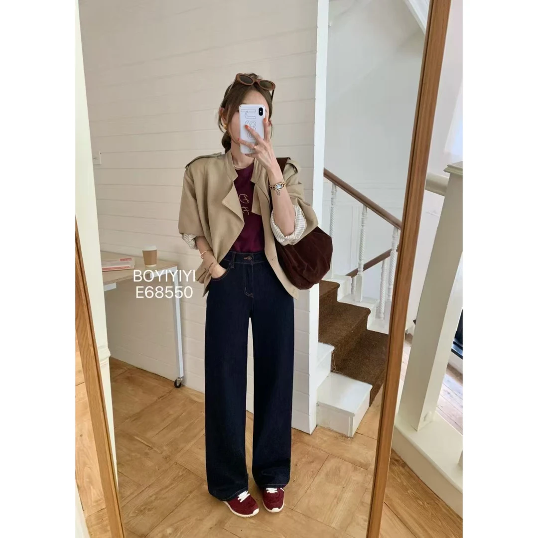 爱唯依（F）-高腰直筒！窄版直筒牛仔裤（BO68550#）BOYIYI