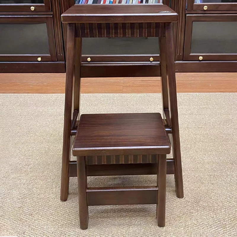 胡桃色凳书椅实木椅桌椅书桌新中式餐椅餐厅美式收纳梯子凳