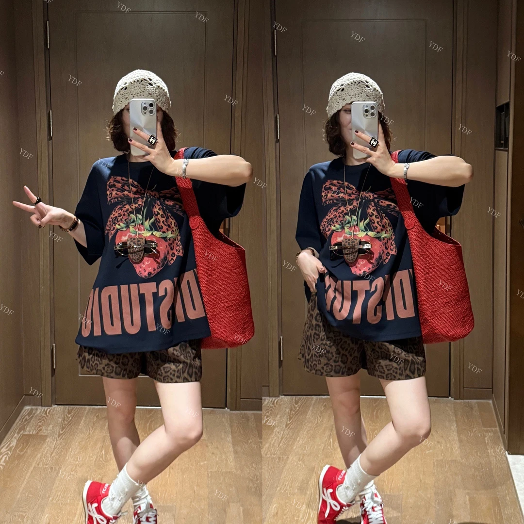 YDFSTUDIO小众【草莓物语】欧货高品重工蝴蝶结字母印花设计上衣