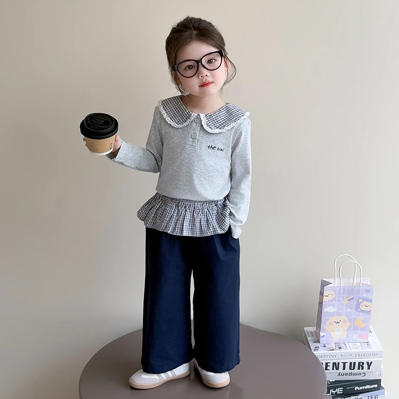 女童娃娃领套装洋气儿童春秋季新款韩版女宝宝阔腿裤两件套小女孩