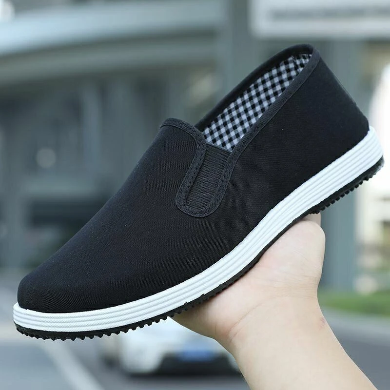 工地干活耐穿布鞋老北京男防滑牛筋底柔软帆布透气轻便舒适黑男士