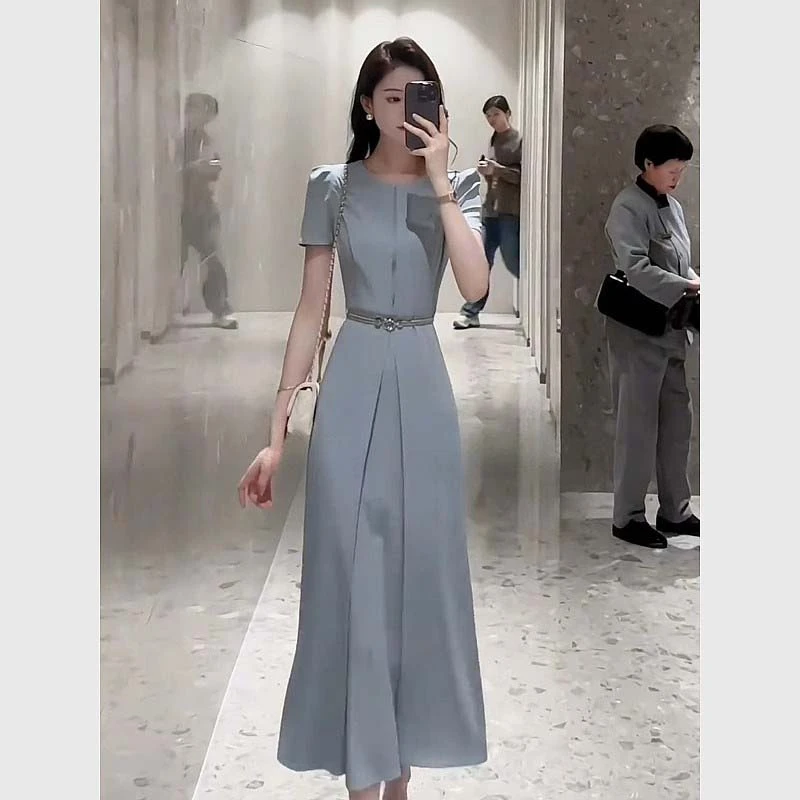 2025夏季新短袖名嫒轻者晚礼服收腰高腰气质时尚连衣裙女D1558