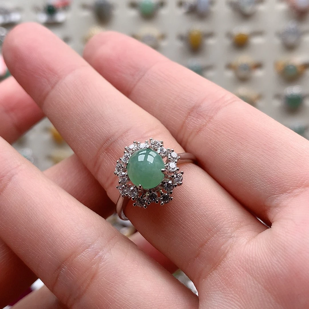 翡翠戒指银S925镶嵌0278