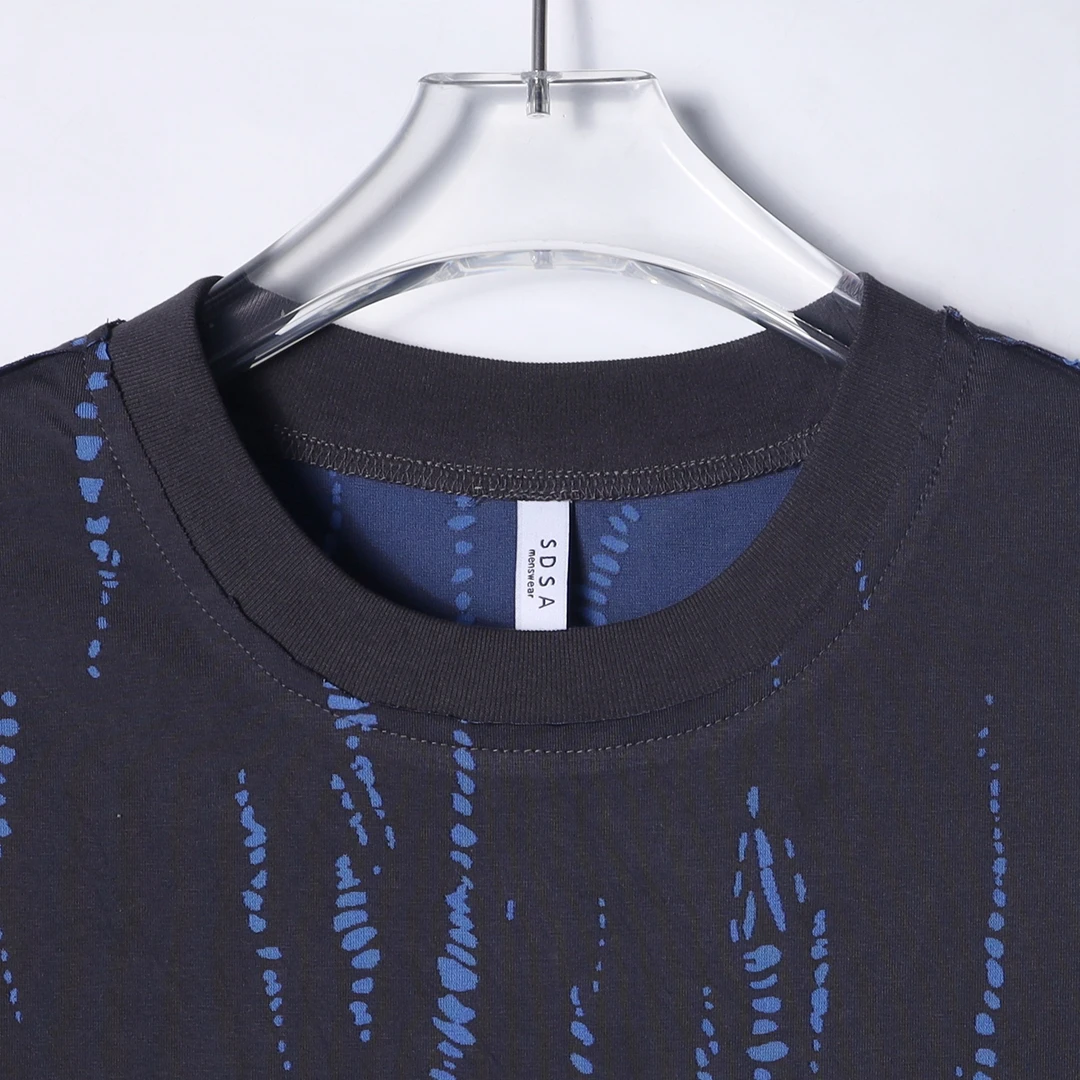 夏季高级感新款韩版设计感破洞撞色圆领短袖T恤宽松潮流复古上衣