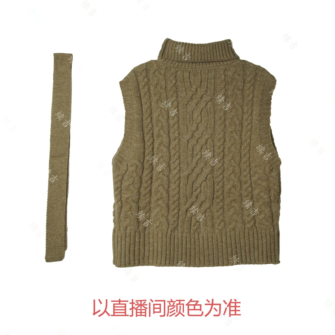 冬-续吉麻衣25-3050堆堆领加厚针织无袖马甲加飘带两件套