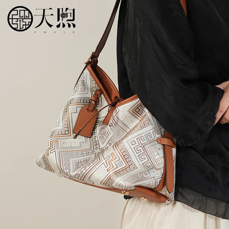 天煦非遗新中式壮锦龙须包牛皮民族风通勤女包腋下包