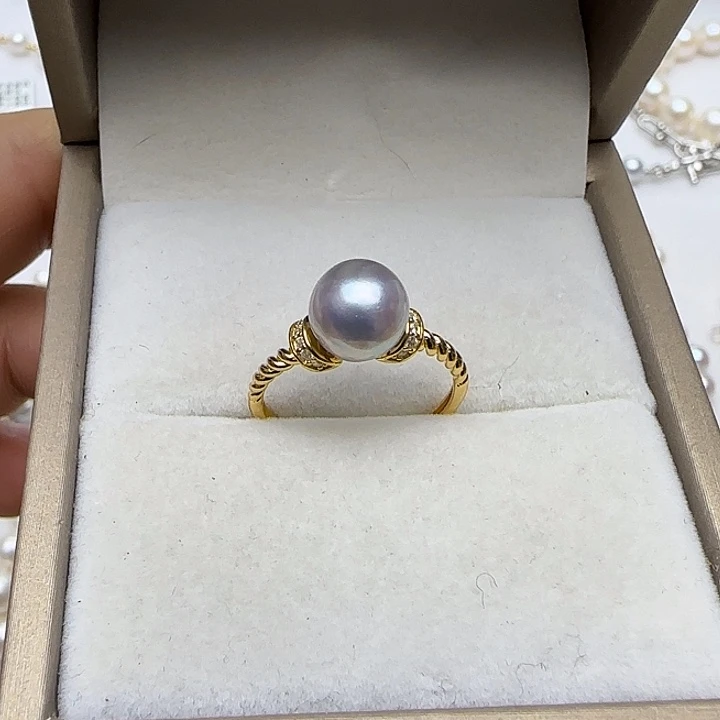 海水珍珠银S925镶嵌戒指海水真多麻珍珠戒指7-8mm