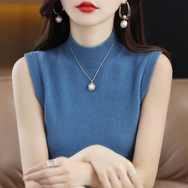 新款高领无袖秋冬马甲背心老钱风松弛感女装贵气针织外穿