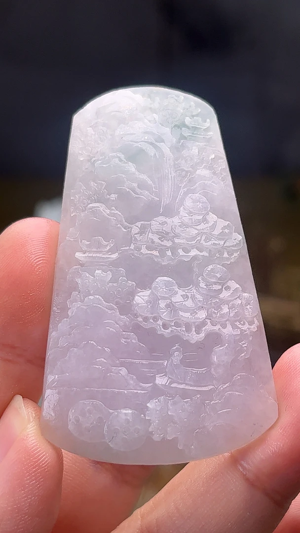 天然缅甸翡翠起冰胶感山水牌毛货买断需抛光尺寸60-35-7