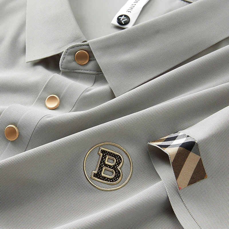 施摩瓦戈B字母无痕压胶冰丝男士短袖polo衫夏季商务休闲翻领T恤男