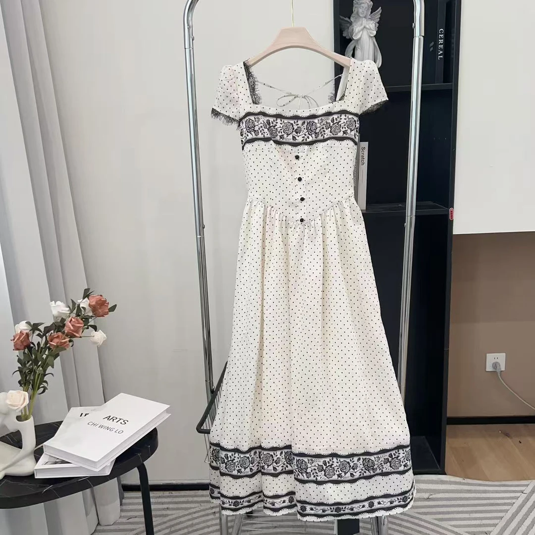 拉夏贝尔25夏多巴胺风格衣服纯欲风显瘦波点收腰连衣裙 15845 KCK