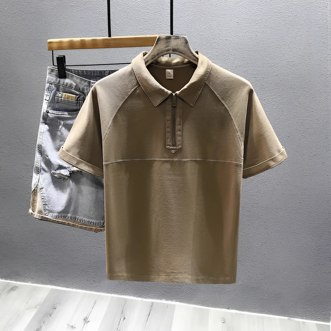 Cebrodz日系高级感半拉链POLO衫男夏季翻领短袖t恤纯棉休闲半袖