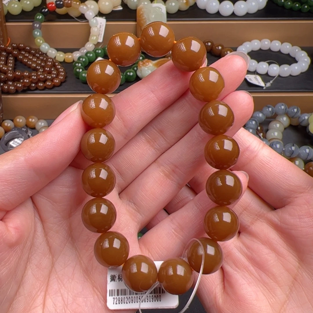 和田玉未镶嵌手链新疆且末金红糖卡12