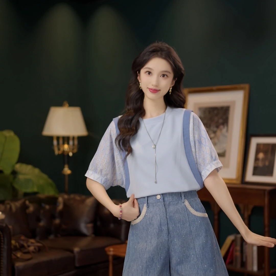 琦琦【美德高校】甜美休闲百搭小众短袖女夏季上衣YF1102678