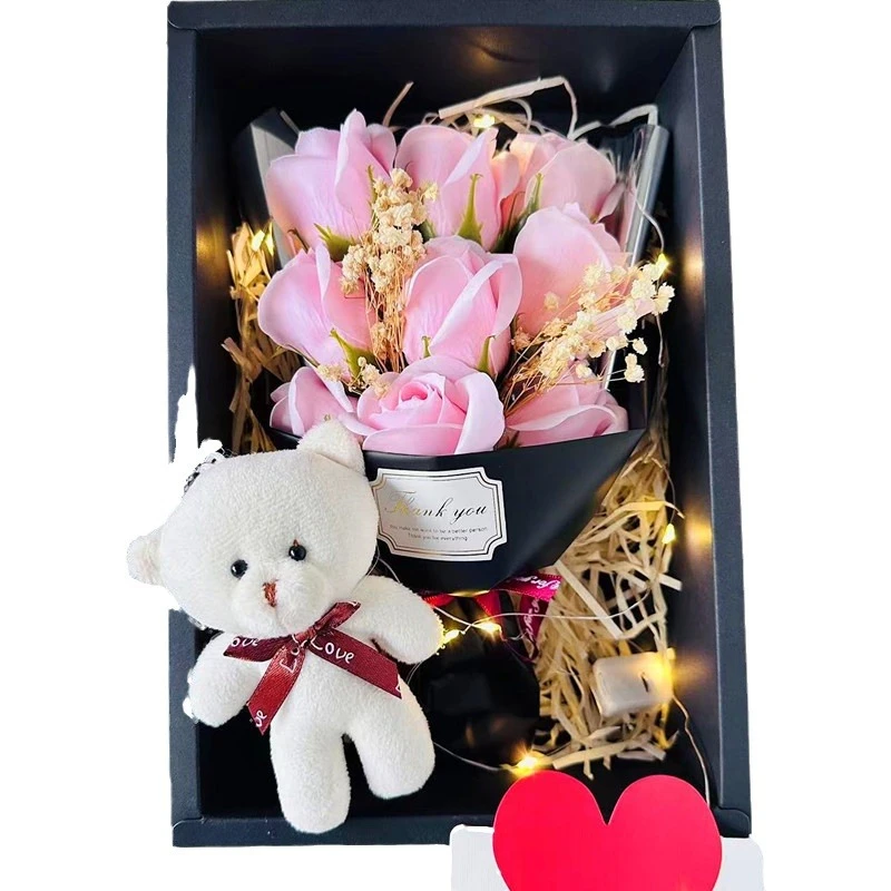 情人节浪漫玫瑰香皂花满天星干花混搭花束礼盒送女友生日礼物礼盒