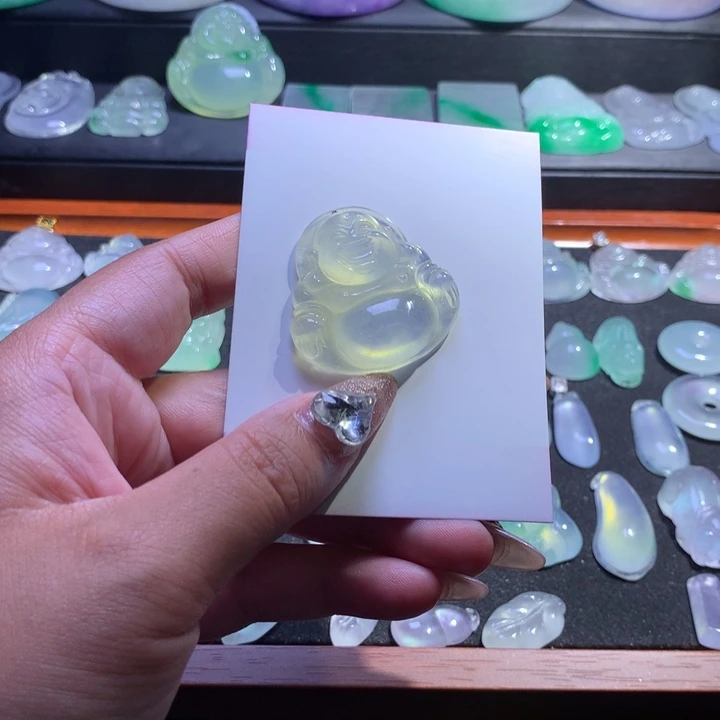 胆****卡缅甸翡翠冰底雪梨黄佛公