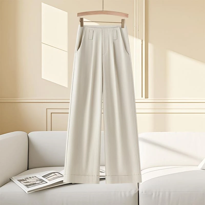 米色九分休闲阔腿裤女2025夏季新款薄款透气百搭垂感直筒西装裤子