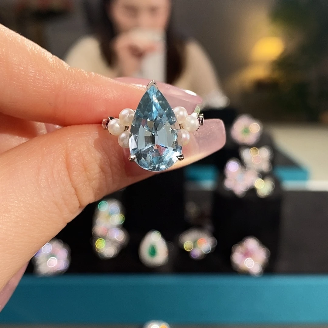 戒圈海蓝宝石铂Pt950镶嵌4.12ct