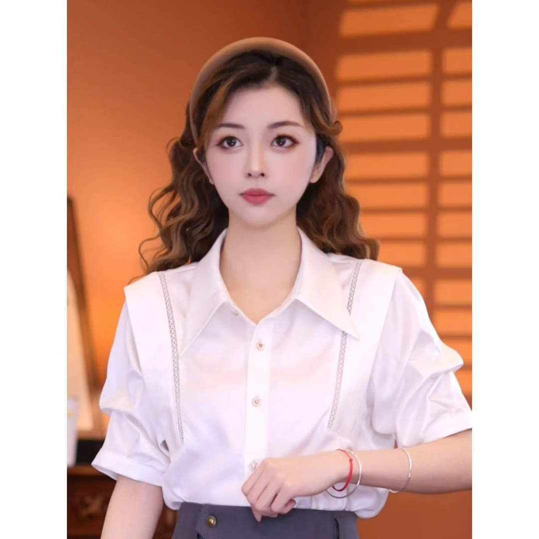 乐乐【白日美人】港味复古时尚气质短袖上衣01923