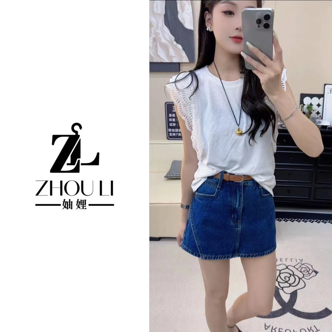 妯娌甄选【蕾丝飞飞袖~】夏季设计感重工蕾丝拼接显瘦百搭短袖T桖