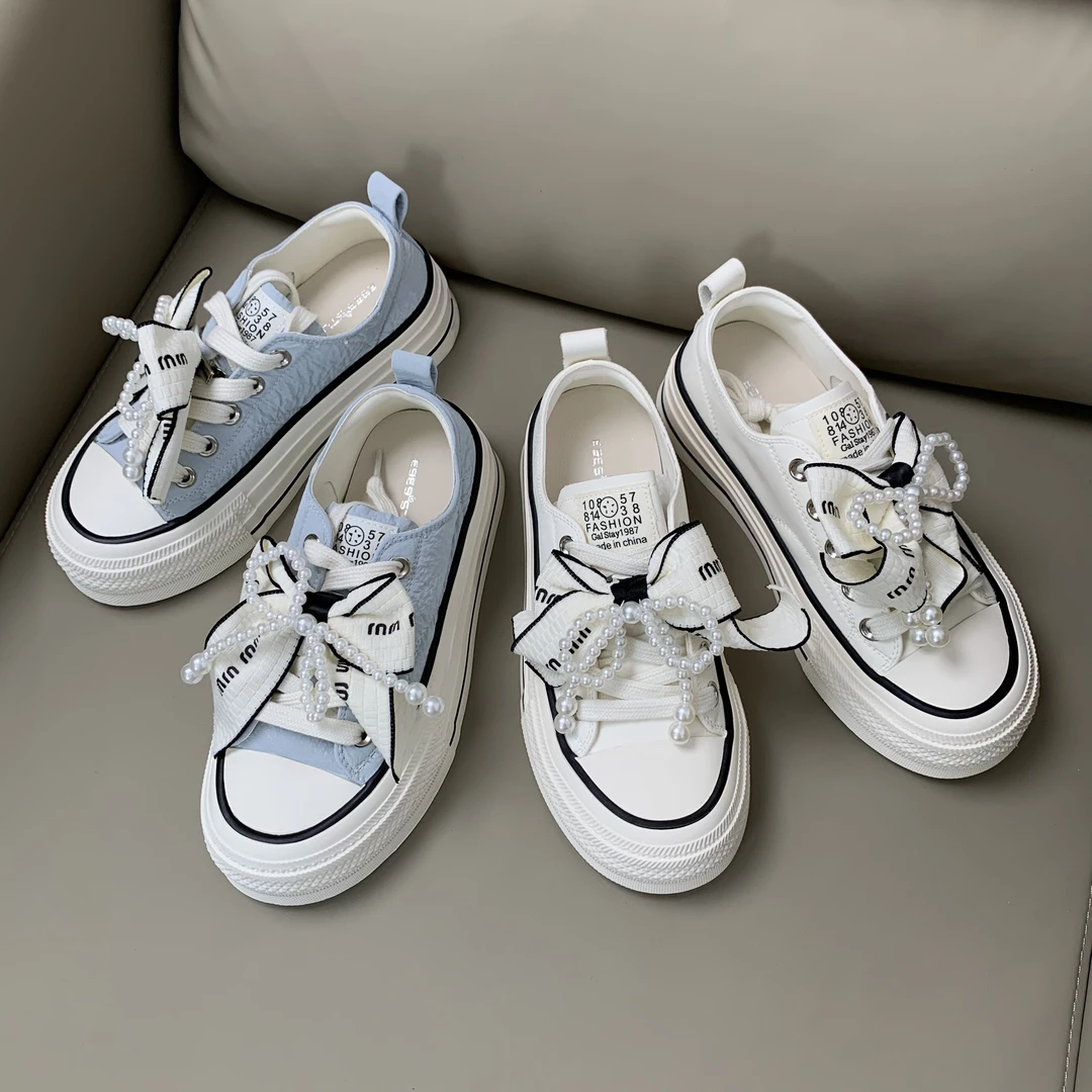 学生小众ins透气韩版小白鞋时尚休闲鞋蝴蝶结厚底15-721