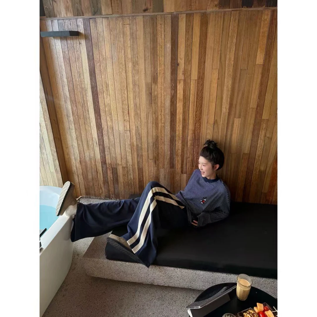 【陈碗饭】双杠麻编绳宽松慵懒风卫裤女秋季直筒阔腿休闲裤子 117