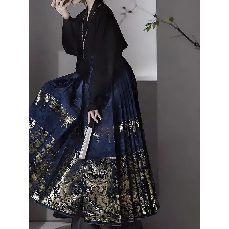 新中式国风改良汉服马面裙两件套早春大尺码女装微胖mm裙子显瘦套