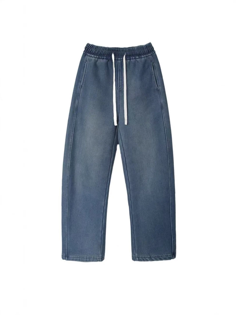 10977大香蕉加绒加厚保暖牛仔裤女2024秋冬新品高腰宽松休闲长裤