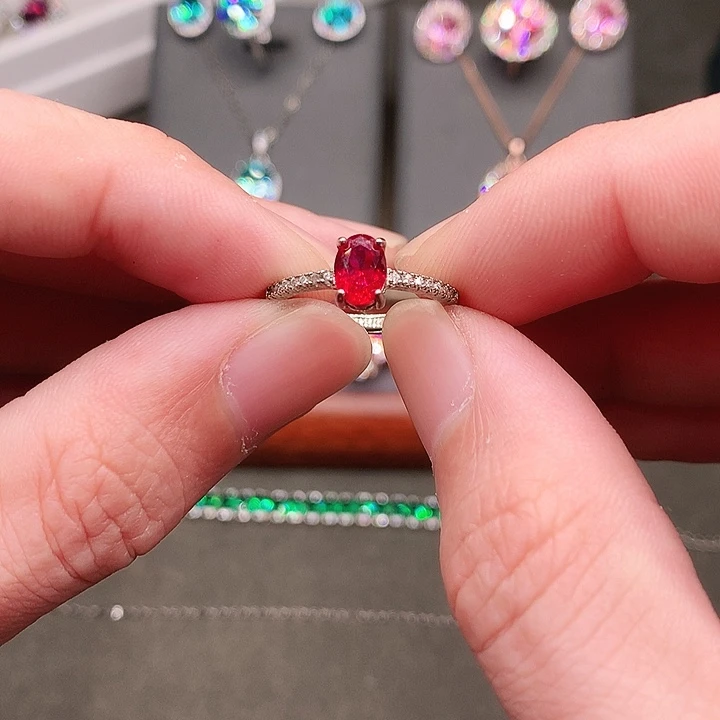 红宝石戒指银S925镶嵌