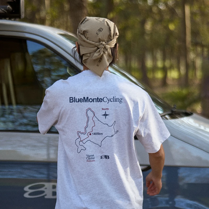 蓝岐离群鸟系列-骑行地图印花T恤夏季户外运动情侣纯棉圆领短袖