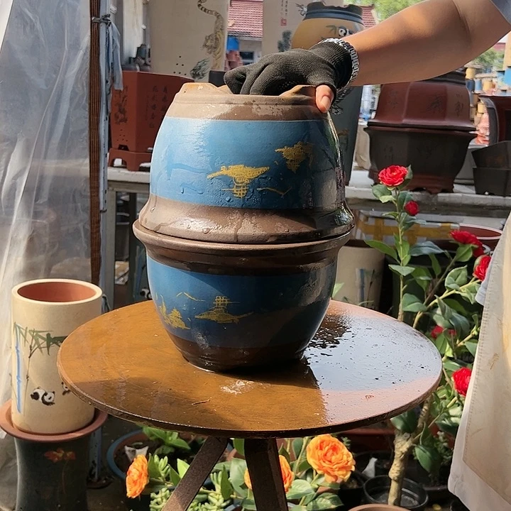 宜兴紫砂花盆25+25蓝色