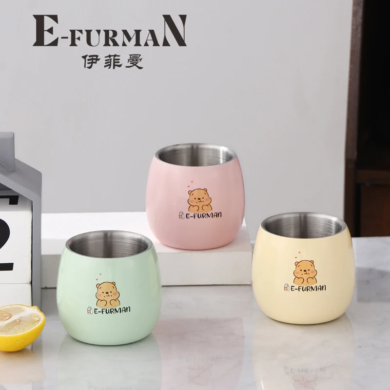 E-FURMAN 304不锈钢双层牛奶杯 可爱布尼熊儿童水杯防烫防摔