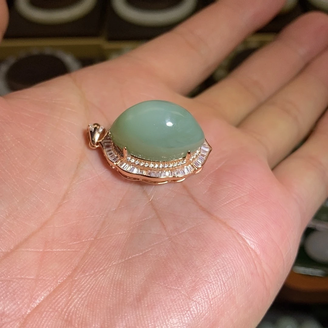 【闪购商品】吊坠(不含链)银S925镶嵌和田玉（碧玉）