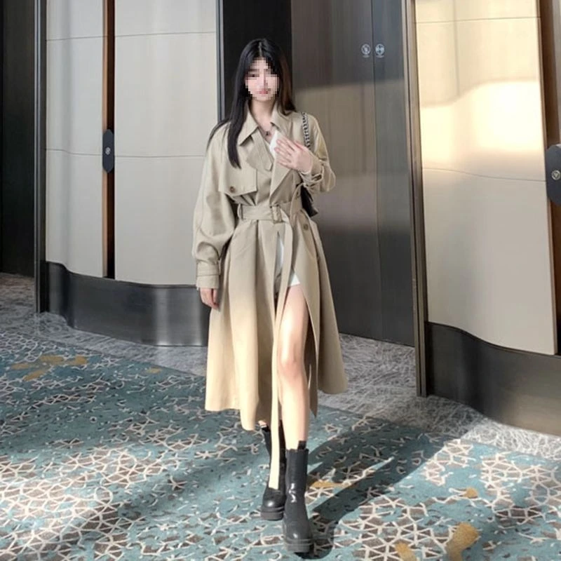 流行中长款赫本英伦风衣外套女春秋上档次气质百搭小个子西装大衣