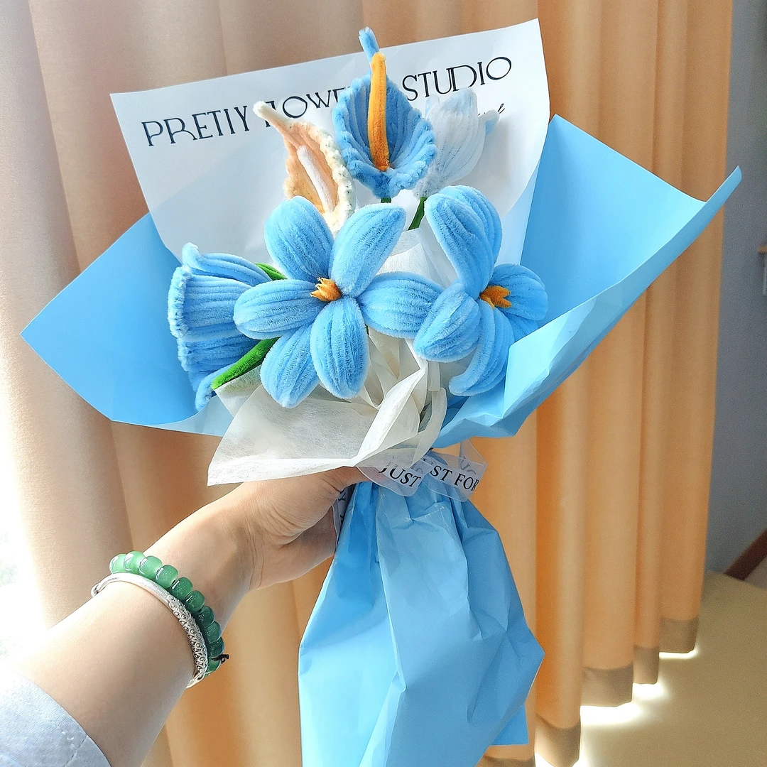 扭扭棒蓝色郁金香成品花束手工小清新礼物适合送闺蜜女友妈妈