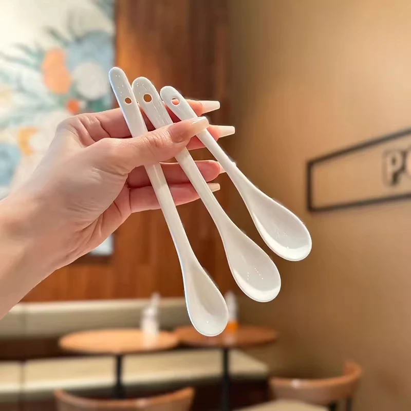 2克盐勺10cm食品级ins家用陶瓷勺子加长柄咖啡勺调料勺短超小调羹