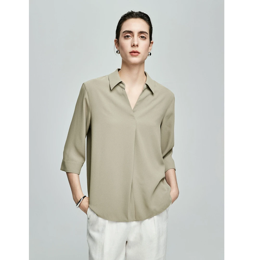 初棉抗皱面料 七分袖半开领气质衬衫 362604027