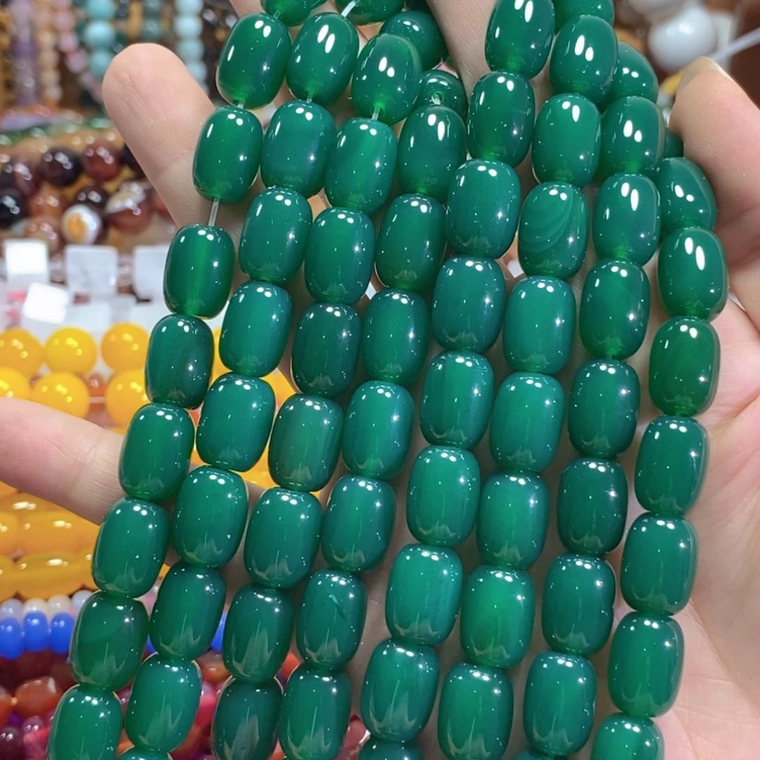 未镶嵌玛瑙/玉髓珠宝半成品祖母绿玛瑙桶珠一条卡10*14mm